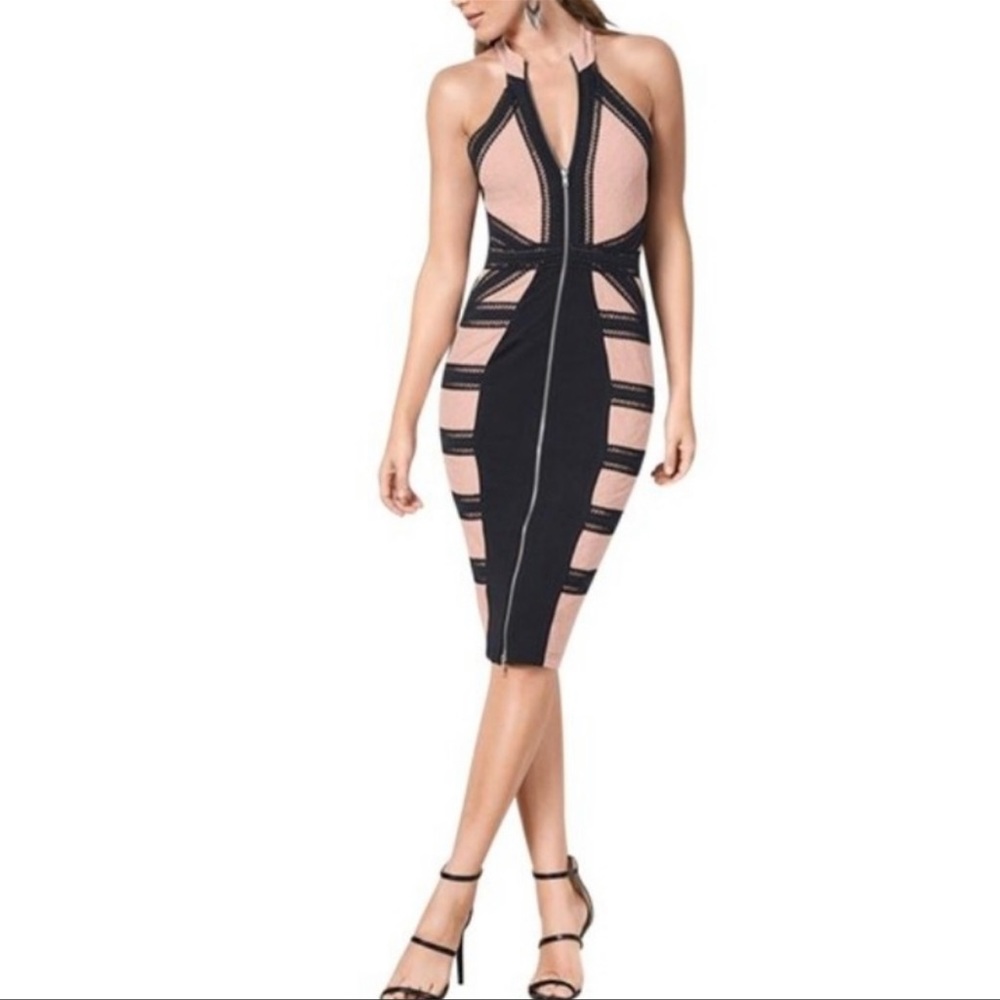 Venus halter lace bodycon zip up dress